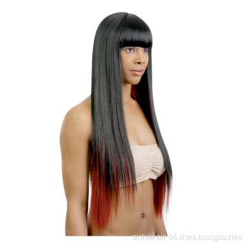 Low price wholesale New Fashion long Yaki straight black and red wig Synthetic hair Wigs for fashion girl